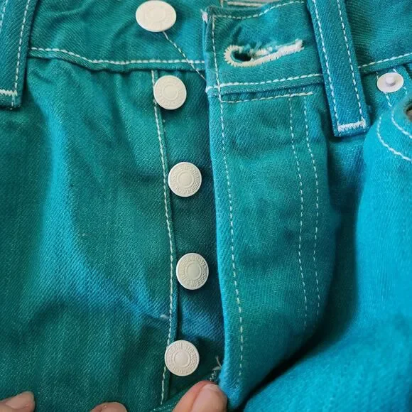 Levi's 501 Mens Jeans Button Fly Straight Leg W32 x L30 Act W29 x L28 Teal Blue - Picture 4 of 16
